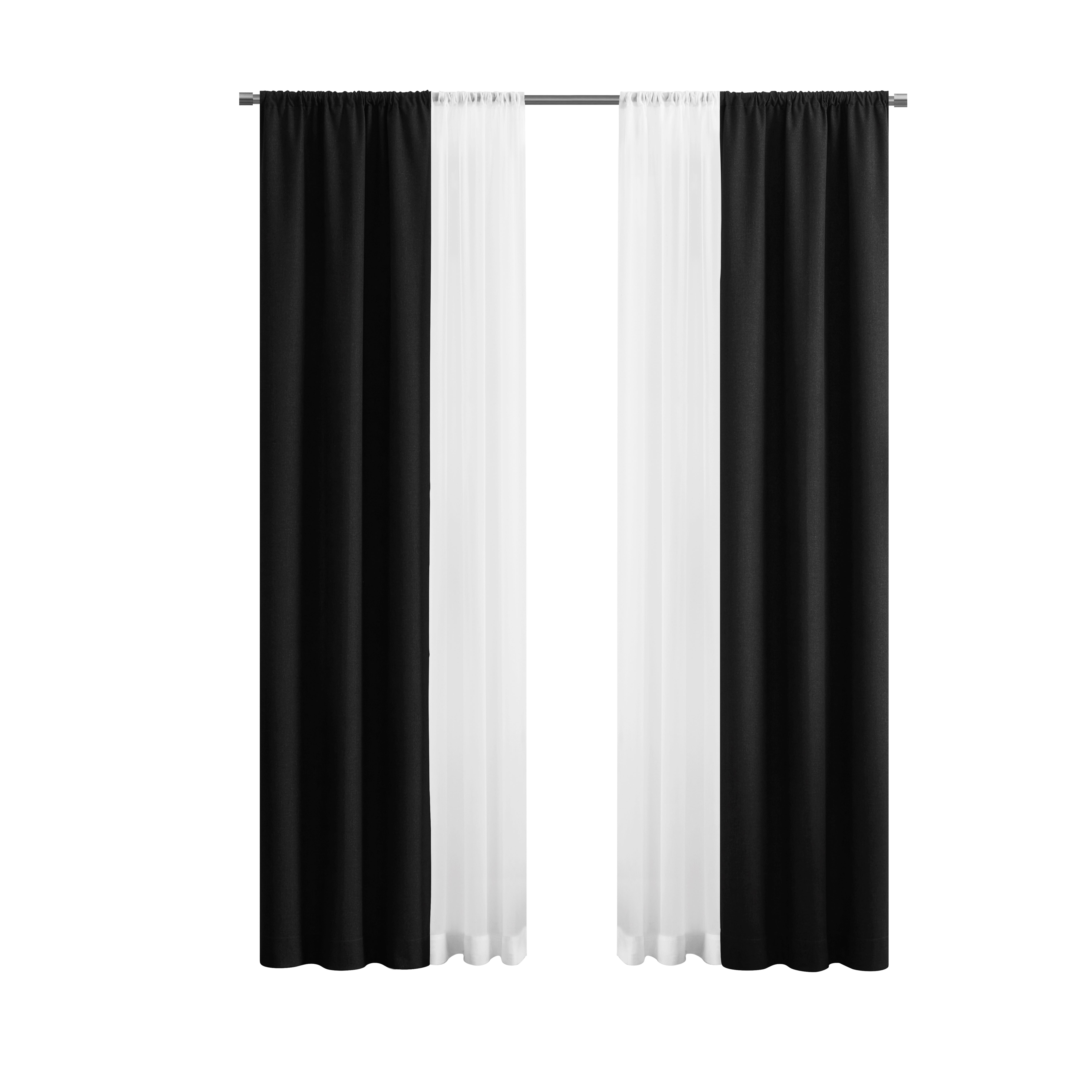 (3 pack) Mainstays Twill Blackout Rod Pocket 4 Piece Curtain Set, Rich Black, 27.5" W x 84" L