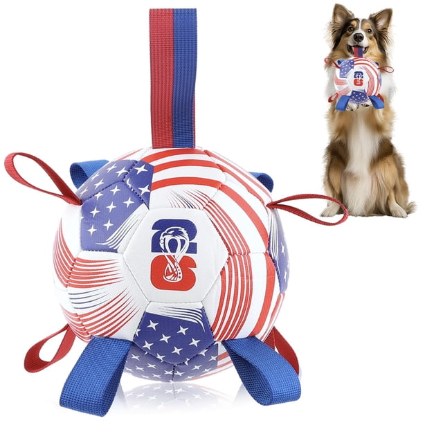 Pelota de fútbol para perro Kylinsure de 15 cm, resistente, con correas