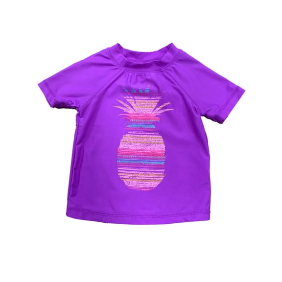 Joe Boxer Girls Purple Pineapple Rash Guard Swimming Suit Bathing Suit Top XL