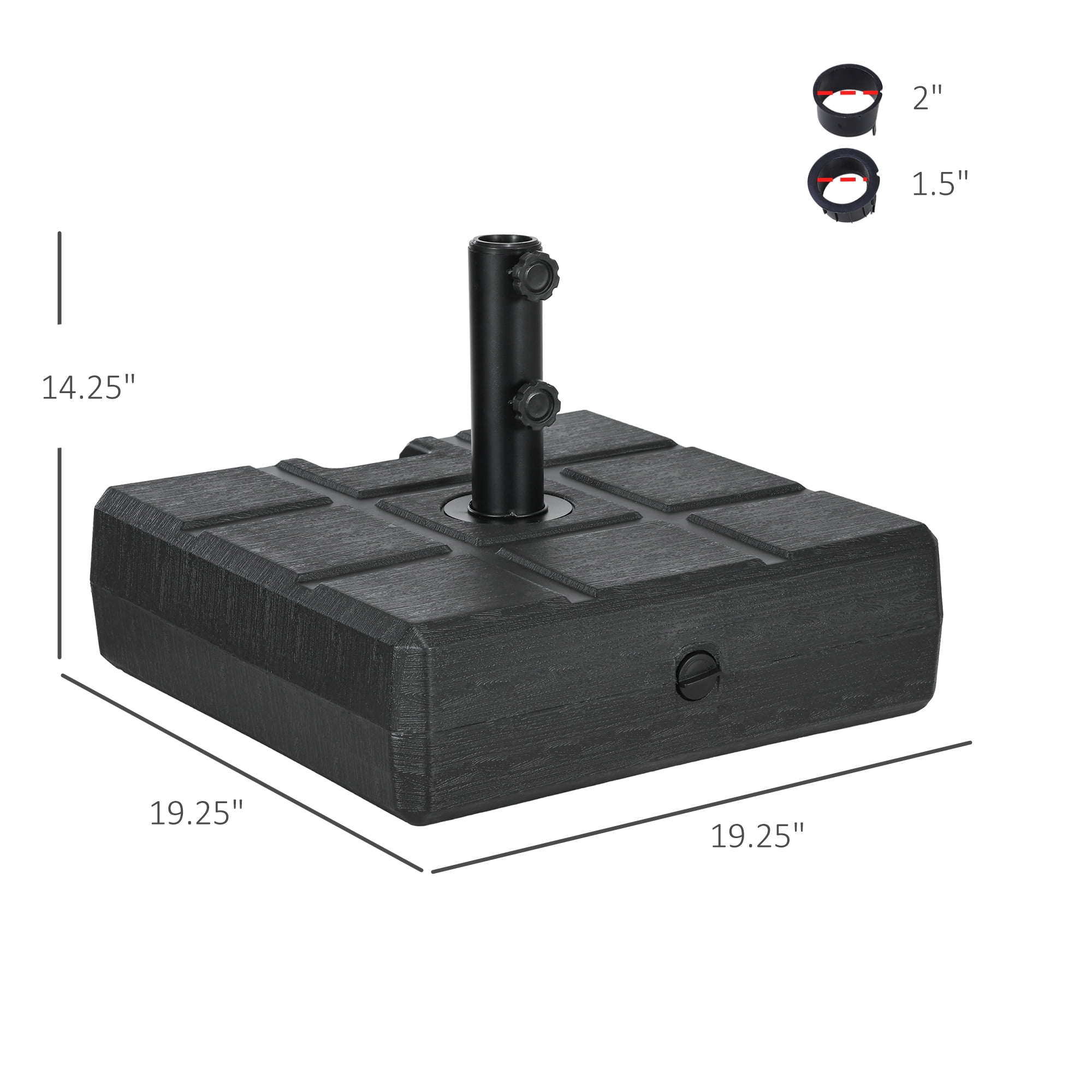 Umbrella Stand for 1.5", or 1.9" Umbrella Poles, Fillable Umbrella Base, Black