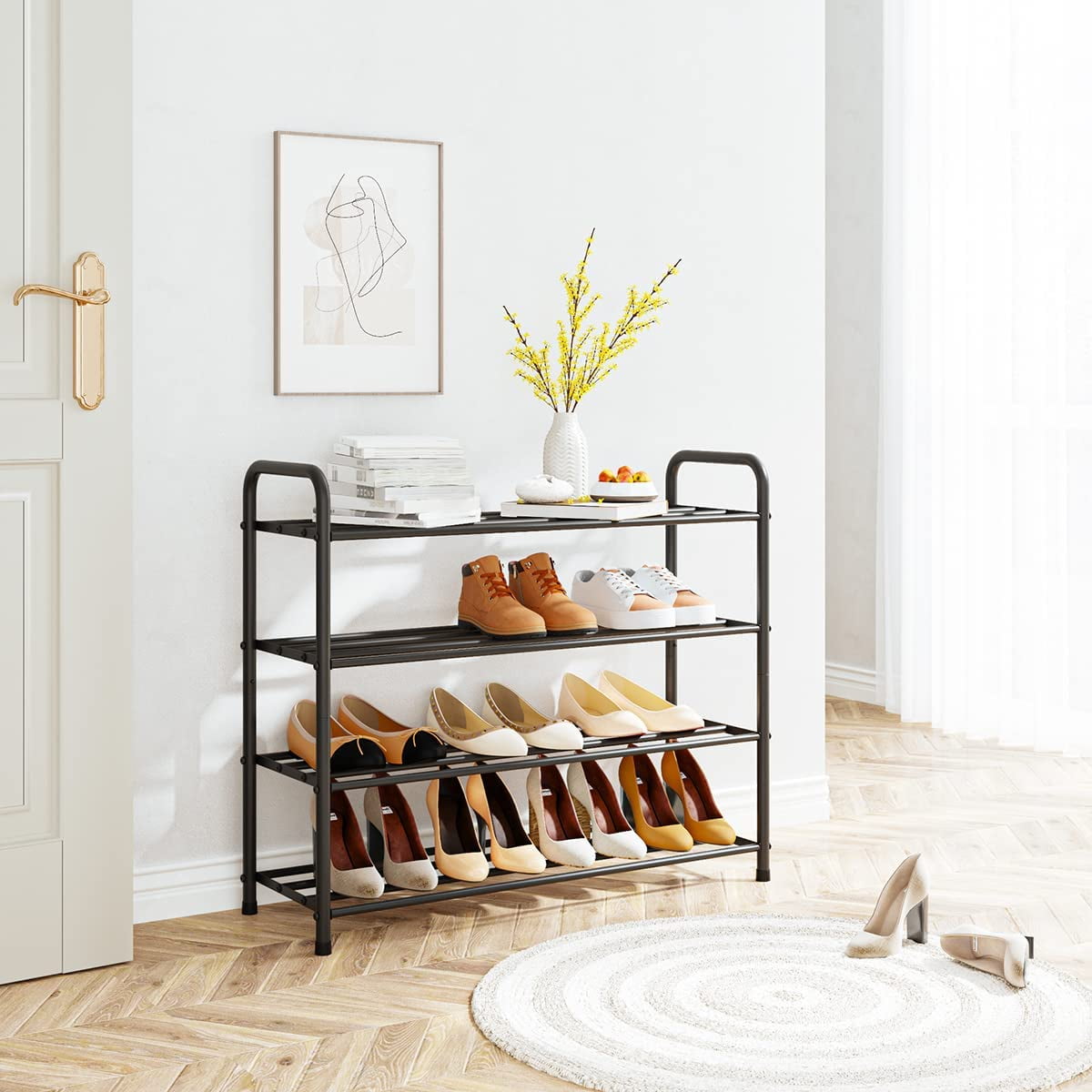 FANHAO 4-Tier Shoe Rack, 100% Stainless Steel Shoe Storage Organizer, up to 12 Pairs for Entryway