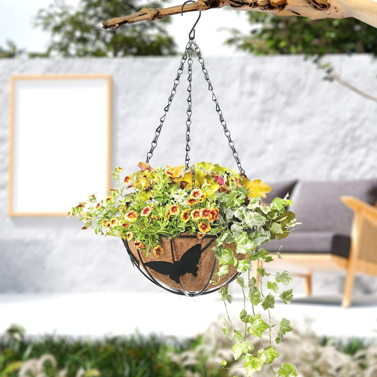 Palm Naki 10" Coconut Coir Butterfly Hanging Metal Planter Set of 4