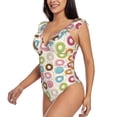 thumbnail image 3 of Yiaed Colorful Donuts Print Women's Ruffled One Piece Swimsuit V Neck Swimwear Slimming Monokini for Woman-XX-Large, 3 of 8