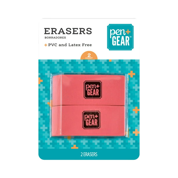 Pen+Gear Pink Eraser, 2 Count Packed in Blister Pack, Beveled Edges