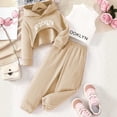 thumbnail image 2 of KEXE Clothes For Kids Kids 3 Piece Layering Suit Graphic Short Hoodie Plain Inner Cami Loose Joggers（7-8 Years，Khaki）, 2 of 4
