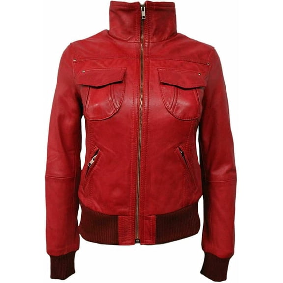New Womens Genuine Red Lambskin Leather Jacket Biker Stylish Motorcycle Soft Jacket W445