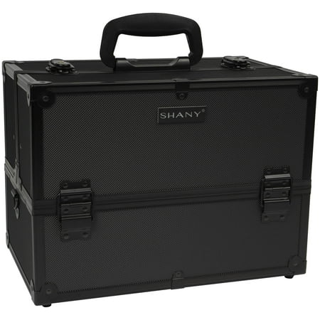 shany essential pro makeup train case cosmetic box portable makeup case cosmetics beauty organizer jewelry storage with locks   multi compartments makeup box and shoulder strap - all black