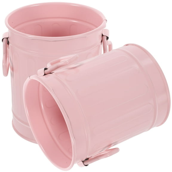 WHAMVOX Pink Iron Flower Pot for Storage Use with Retro Design 2 Pcs Creative Metal Planter Bucket