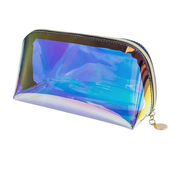 Neceser holográfico iridiscente para maquillaje, neceser de TPU con cremallera transparente para mujer 22 cm x 8 cm x 11 cm