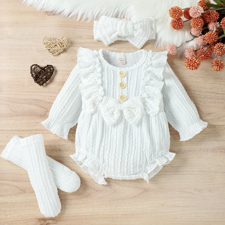 Baby Girls 3Pcs Fall Outfits Long Sleeve Button Front Ruffle