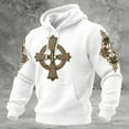 thumbnail image 2 of IWRICH Men's St. Patrick's Day Printed Waffle Knit Hoodie Irish Celtic Cross Shamrock Sweatshirt White XL, 2 of 3