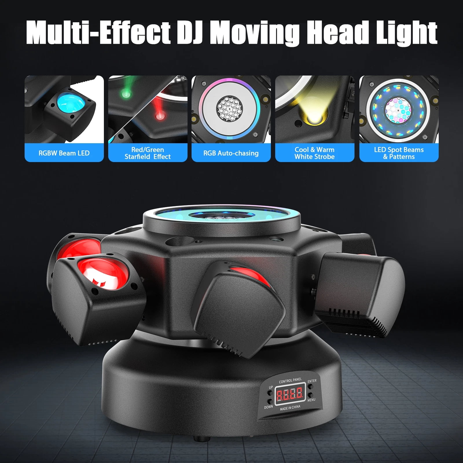 7-in-1 Moving Head DJ Light with 6 RGBW Arms, 36 Lighting Effects & DMX Control, Sound Activated Party Lighting for Disco Club Wedding Stage Bar Events