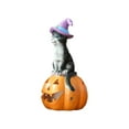 thumbnail image 2 of Clearance Desktop Ornament under $5,Halloween On Pumpkin Figurines Halloween Decorations Indoor Resin Cat With Witch Hat Home Decor Statue For Home Table Room, 2 of 9