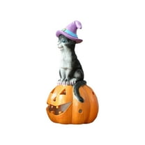 Halloween Pumpkin Cute Kitten Ornament-Halloween Decorations-Halloween On Pumpkin Figurines Halloween Decorations Indoor Resin Cat with Witch Hat Home Decor Statue for Home Table Room