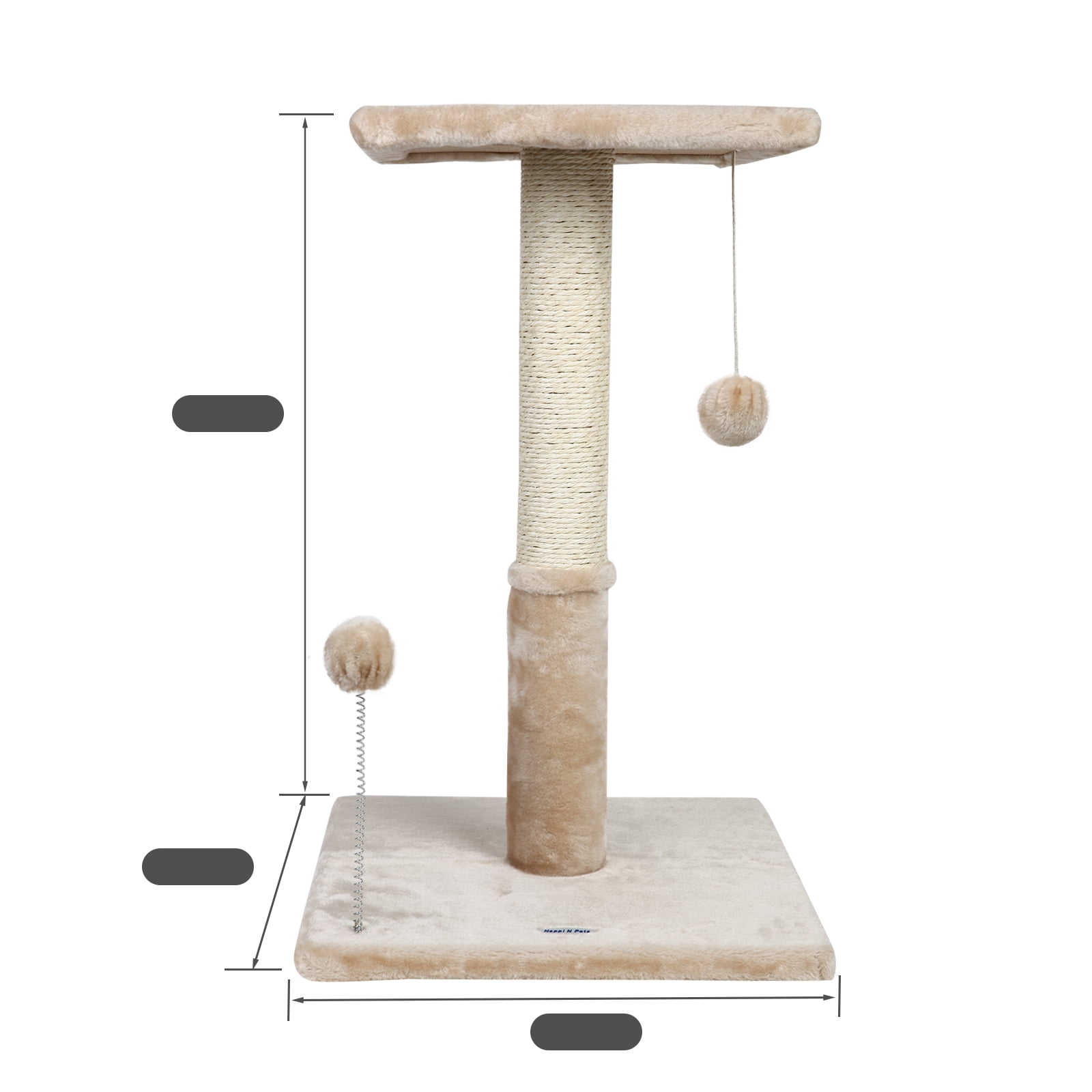 Happi N Pets 26" Cat Scratching Post with Platform, Cat Tree Tower Featuring with Hanging Balls & Cozy Cat Perch, Stable Cat Scratch Posts-Beige