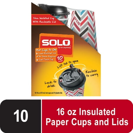 Solo Disposable Paper Hot Cups, 16oz, 10 count