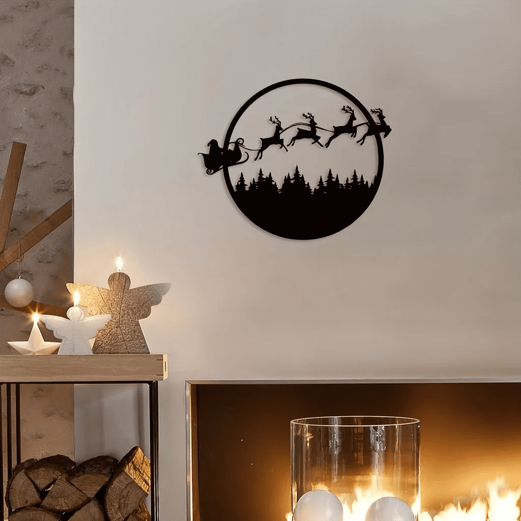 Halloween Christmas Double Sided 24 Inch Metal Wall Sign Reversible Seasonal Hanging Decor