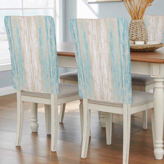 Aqua Blue Planks Chair Back Covers Set of 2, Tropical Vertical Wood Grain Removable Dining Seat Cover Washable Kitchen Chair Slipcovers Protective for Party Decoration 19x20in
