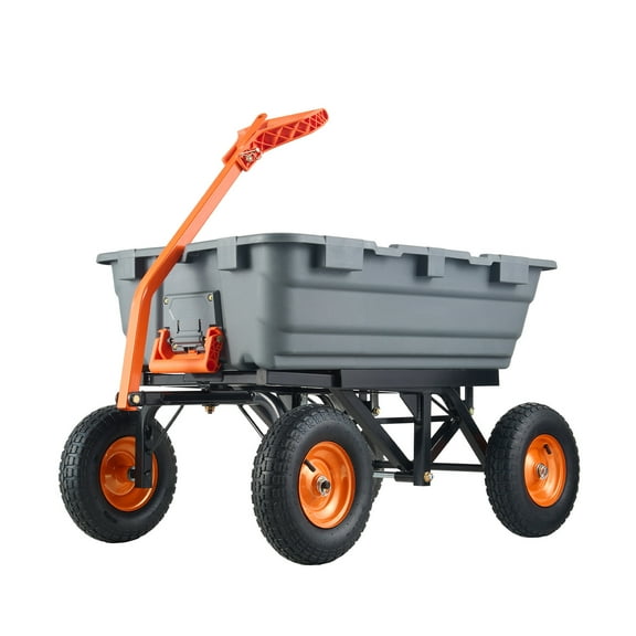 KFFKFF Yard Trolley, Sturdy Polyethylene Dump Trolley with Easy-to-Assemble Metal Frame, Multi-Use Dump Trailer with Convertible Handle, Practical Garden Cart with 1500 lbs Capacity, 13 inch Tires