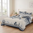 thumbnail image 2 of Quilts King Size Bedding Set, Navy Blue Poinsettia Christmas Lightweight Quilted Comforter, Xmas Winter Flowers Rustic Soft Reversible Bedspread Coverlet with Pillow Covers for All Season, 96" x 106", 2 of 9