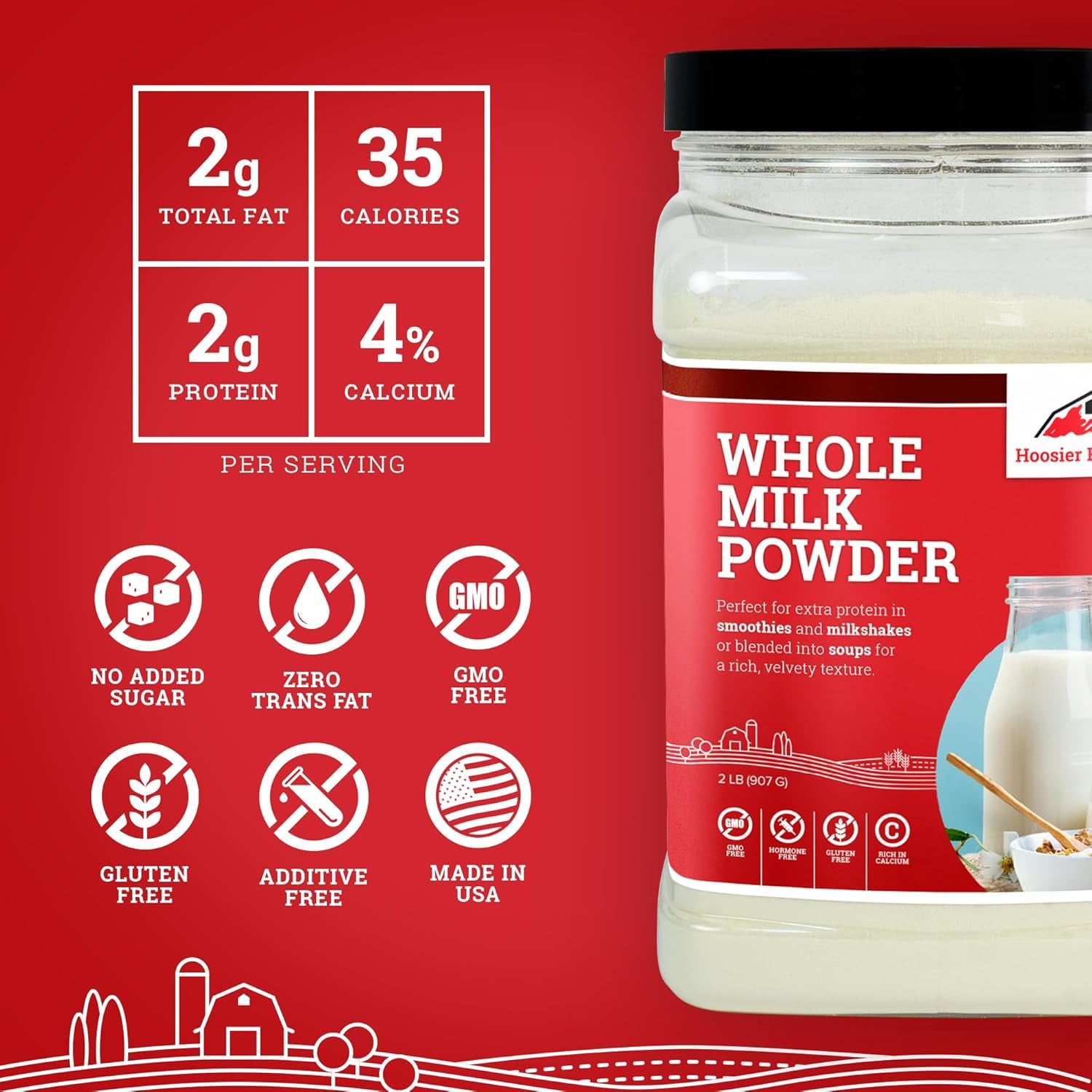 Hoosier Hill Farm Whole Milk Powder, 2 lb Jar