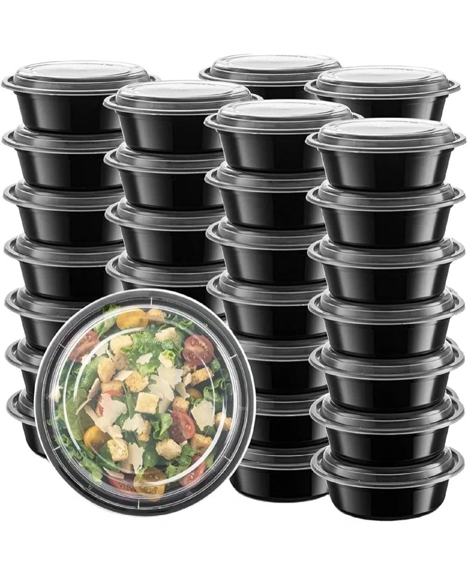 VeZee 16 oz. Black Round Plastic Meal Prep Containers with Clear Dome Lids| Bento Box, BPA Free, Stackable, Microwave/Dishwasher/Freezer Safe|450CT