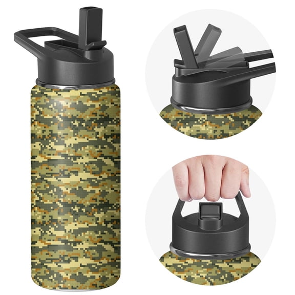 Camouflage Insulated Stainless Steel Water Bottle with Straw & Cleaning Brush – 18 Oz | Leakproof, BPA-Free, 304 Stainless Steel, Wide Mouth, Travel Mug for Car, Gym, Office