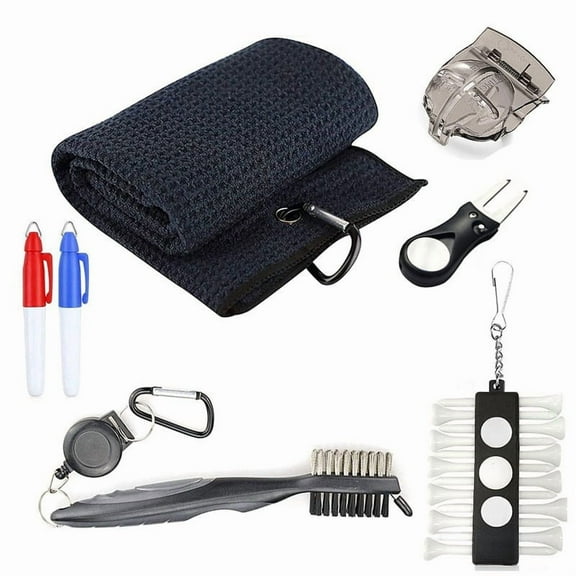 Golf Accessories Set Golf Towel Golf Club Brush with Groove Cleaner Foldable Divot Repair Tool with Ball Marker Golf Ball Marker Golf Marker Pens and Golf Tee Holder A Good Accessory