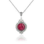 Sterling Silver Filigree Art Ruby Corundum Gemstone Boho Pendant Necklace