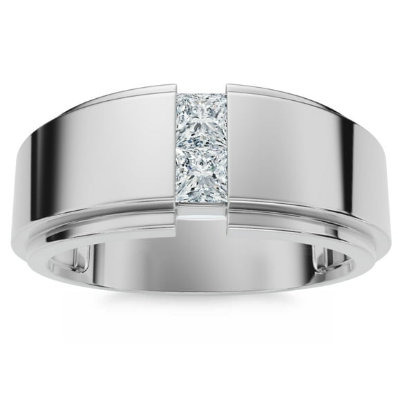 Pompeii Mens 14K White Gold Princess Cut Diamond Wedding Ring (G,VS)