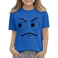 thumbnail image 4 of Blusas y camisas de manga corta con cuello redondo para niños y niñas, color liso, con estampado de expresión linda, manga corta, holgadas y cómodas, blusa para niña, 4 of 5