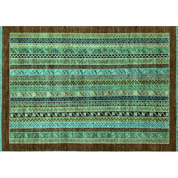 Ahgly Company Machine Washable Indoor Rectangle Southwestern Turquoise Blue Country Area Rugs, 2' x 4'