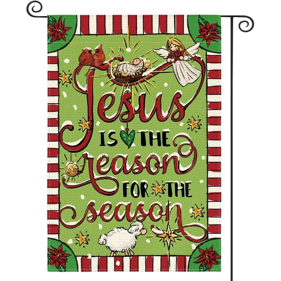 diyeu Jesus Is The Reason For The Season Garden Flag 12x18 Inch Double Sided, Christmas Christian Nativity Winter Yard Outdoor Decorative Flag