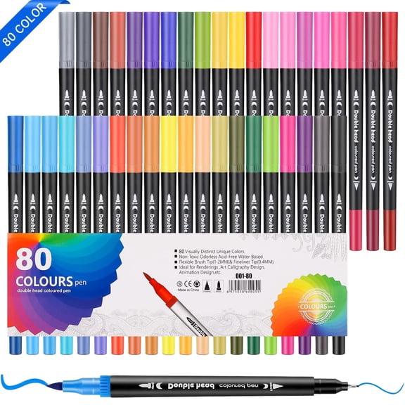 80 Double Tip Brush Pens Art Markers, Art Painting Supplies, Artist Fine & Brush Pen Coloring Markers for Art Lover Men Women, Art Marker Pen for Book Cards Drawing Craft Kit Teacher Office Supplies