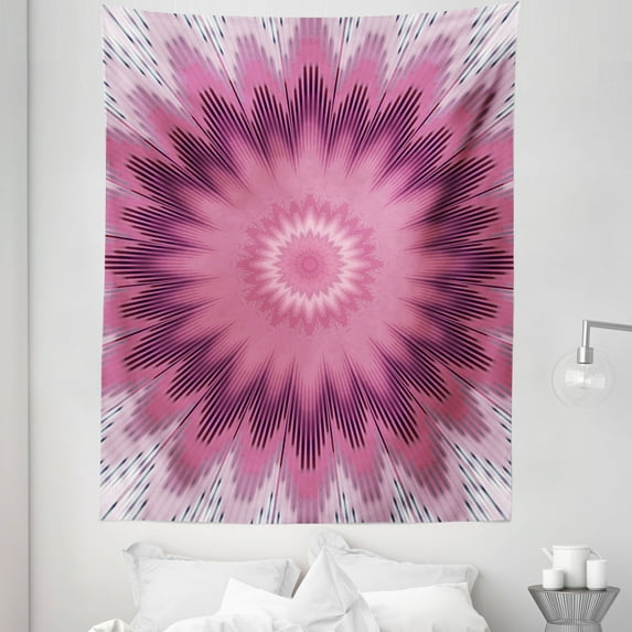 Mandala Tapestry, Flower Inspired Pattern Gerbera Daisy Look Trippy Shape Symmetry, Fabric Wall Hanging Decor for Bedroom Living Room Dorm, 5 Sizes, Baby Pink Dried Rose and Plum, by Ambesonne