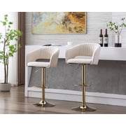 Guyou Modern Swivel Bar Stools Set of 2, Adjustable PU Leather Counter Bar Chairs with Footrest for Kitchen Island Dining Room, Cream