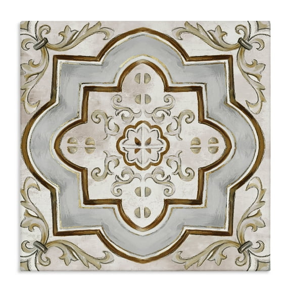 Stupell Industries Traditional Symmetrical Tile Abstract Painting Wrapped Canvas Art Print Wall Art, 17 x 17