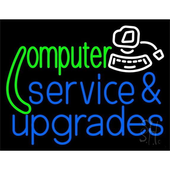 Blue Computer Services And Upgrades LED Neon Sign 15 x 19 - inches, Clear Edge Cut Acrylic Backing, with Dimmer - Bright and Premium built indoor LED Neon Sign for Computer & Electronics store decor.