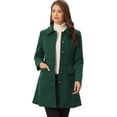 thumbnail image 1 of Abrigo de invierno con cuello de piel sintética de un solo pecho para mujer Verde Oscuro L, 1 of 6