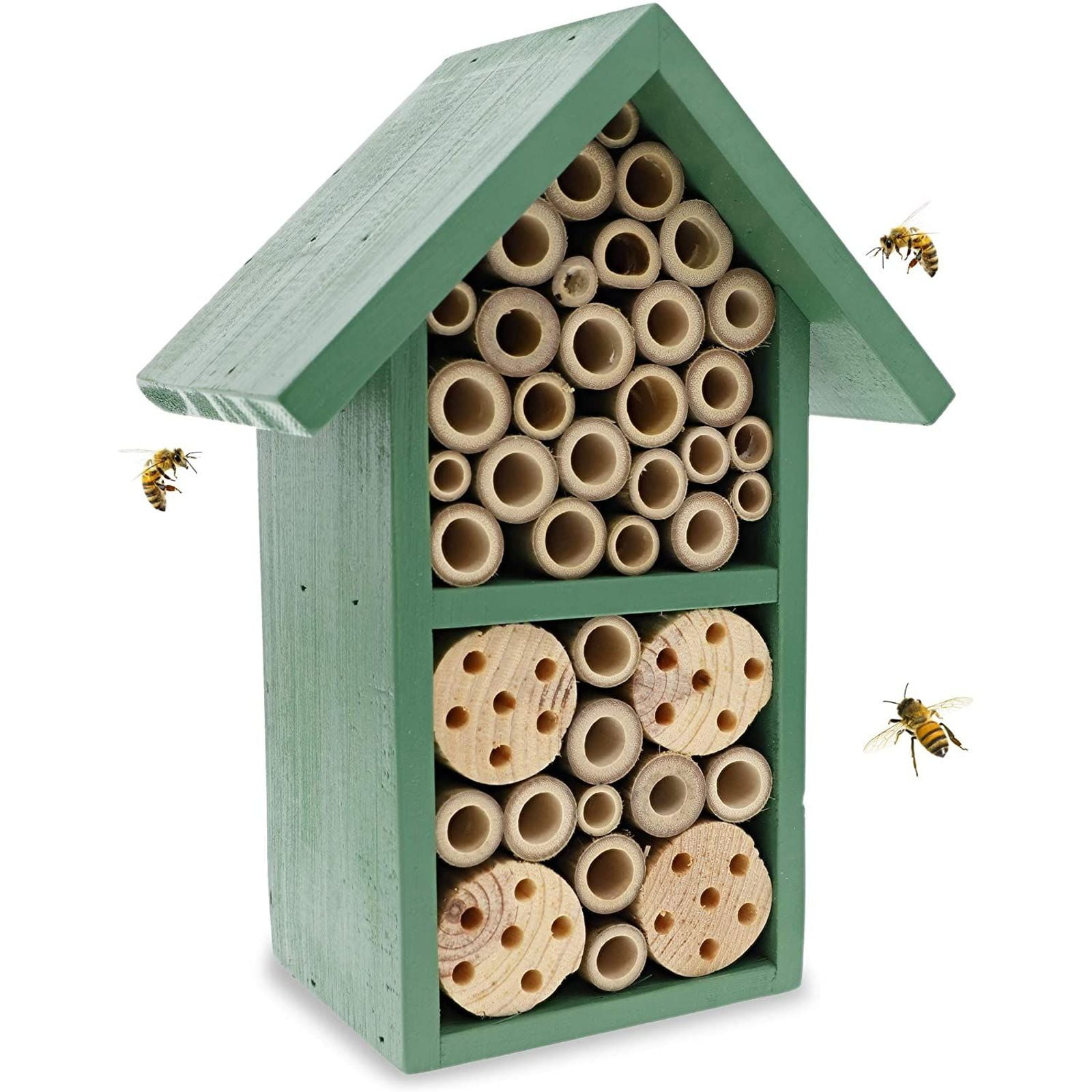 Handmade Natural Wooden Bee Hive Coated with Wax for Water-Proof and Long Service Life Attracts Peaceful Bee Pollinators to Enhance Your Gardens Productivity POLLIBEE Mason Bee House 