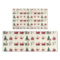 Beige Christmas Santa and Train Pattern Kitchen Rugs Sets Of 2,Anti Fatigue Kitchen Mat Rugs Non Slip Washable,Decorative Kitchen Floor Mats for Kitchen,Sink,Laundry,17"x30" 17"x47"
