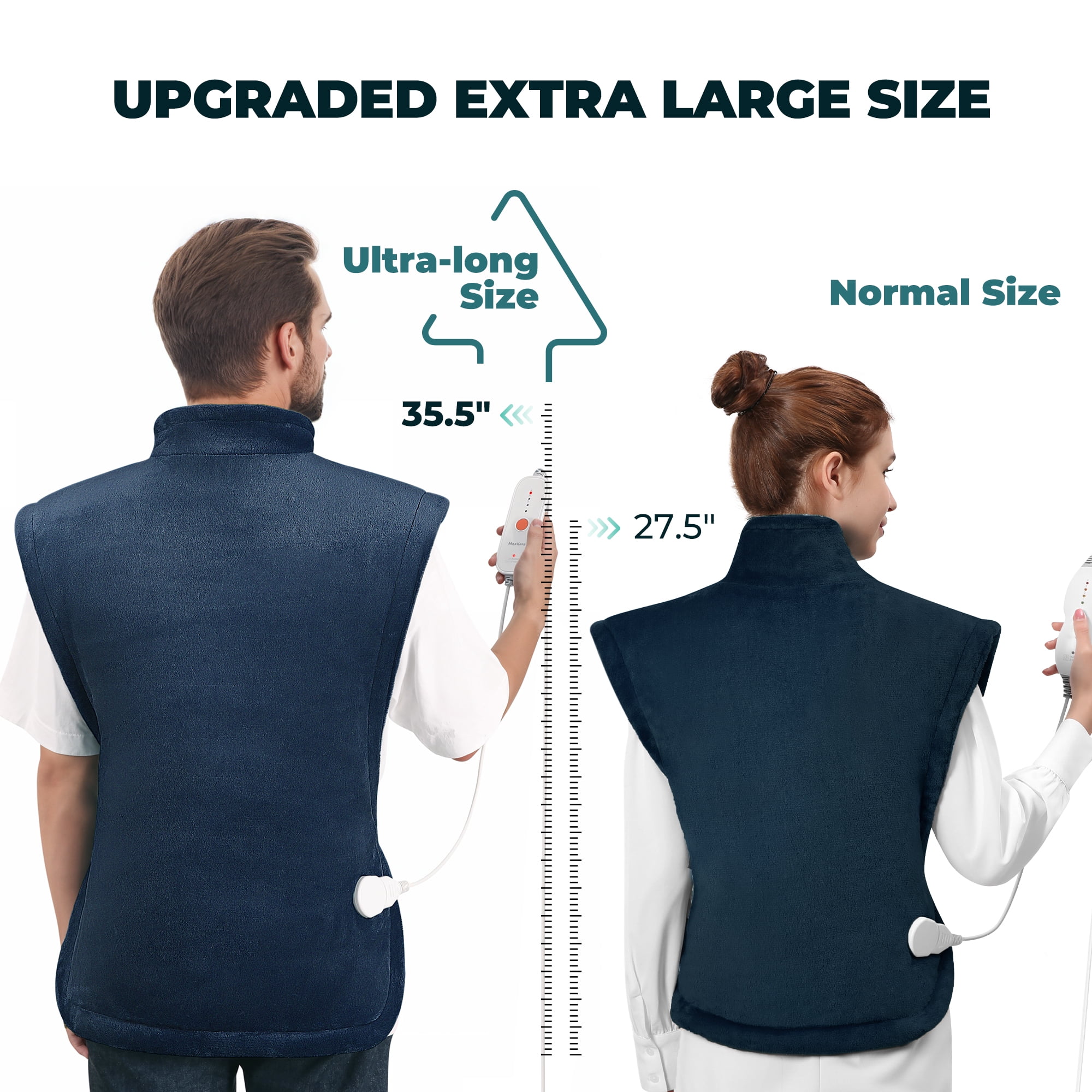 MaxKare Extra Large Flannel Heating Pad with 4 Heat Settings & Auto Shutoff for Full Body Stress Relief, Navy Blue, One Size (24"x40")