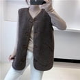 thumbnail image 4 of Chalecos de vellón para mujer, chalecos de felpa de largo medio, cárdigans casuales sin mangas con cuello en V, chaquetas de invierno de gran tamaño, blusas holgadas para mujer, 4 of 4