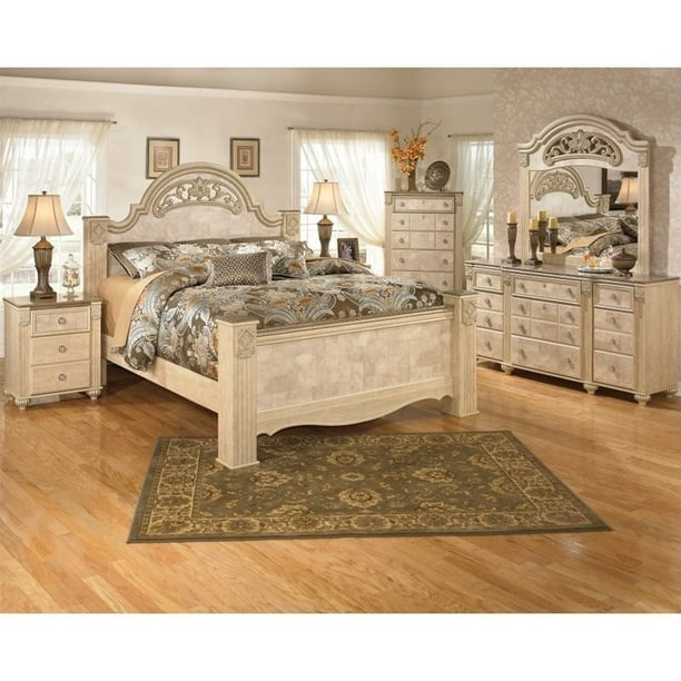 Ashley Saveaha 6 Piece Wood King Panel Bedroom Set In Beige Walmart Com Walmart Com