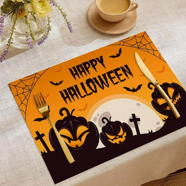 4 Pcs Halloween Placemats 11.8"x15.7" Placemats Kitchen Decoration Rectangle Table Mats for Halloween Dining Table Accessories