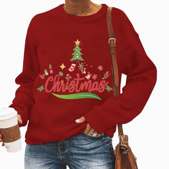 Futezty Christmas Sweatshirts for Women Novelty Funny Xmas Graphic Pullover Shirts Cute Crewneck Holidays Tops