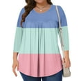 thumbnail image 3 of dazeni Long Sleeve Shirts for Women Plus Size Color Block Pleated Tunic Tops Round Neck Casual Flowy Tank Tops Loose Patchwork Pullover Tops L-5XL, 3 of 6