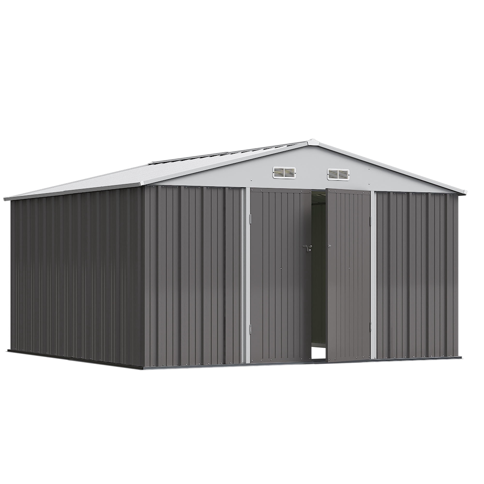 Devoko 10x10ft Metal Storage Shed, Large Outdoor Garden Shed with Lockable Door, Durable Steel Utility Shed for Backyard, Gray