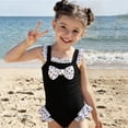 thumbnail image 2 of Xijirk Girls' Polka Dot Bow One-Piece Swimsuit Toddler Ruffle Swimwear for Beach & Pool,6-7 Years, 2 of 8