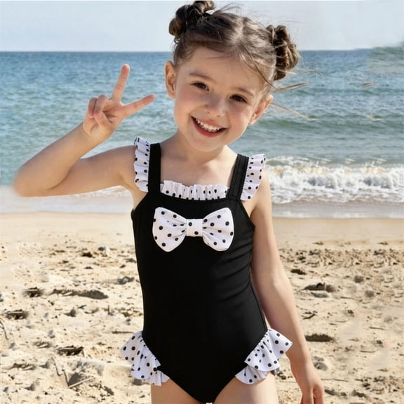 MEZZALL Children Girls Swimwear Polka Bow-knot One-Pieces Monokini Swimsuit Toddler Kids Baby Swimwear Versatile Summer Flower Print Beachwear